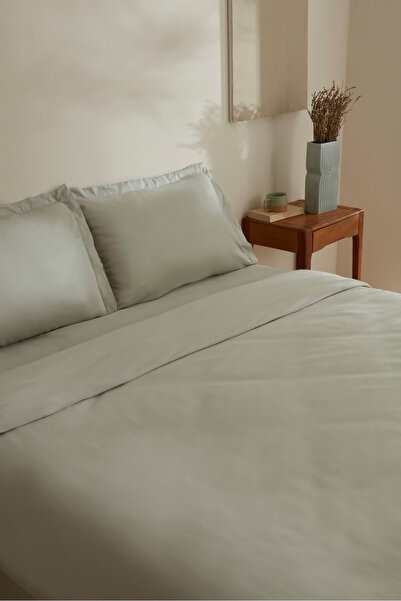 Karaca Home Jemma 120 Thread 100% Cotton, Satin Double Duvet Cover Set, Green