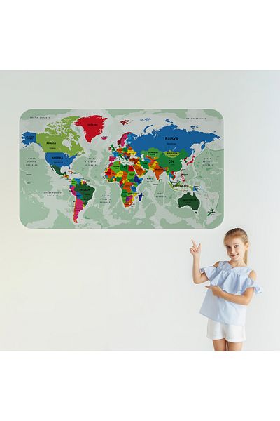 Harita Sepeti Turkish Educational Country And Capital Ocean Detailed Atlas Decorative World Map Wall Sticker-3840