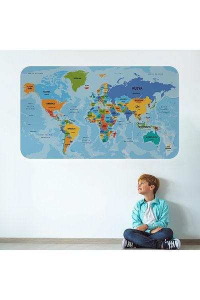 Harita Sepeti Turkish Educational Country And Capital Detailed Atlas World Map Wall Sticker-3831