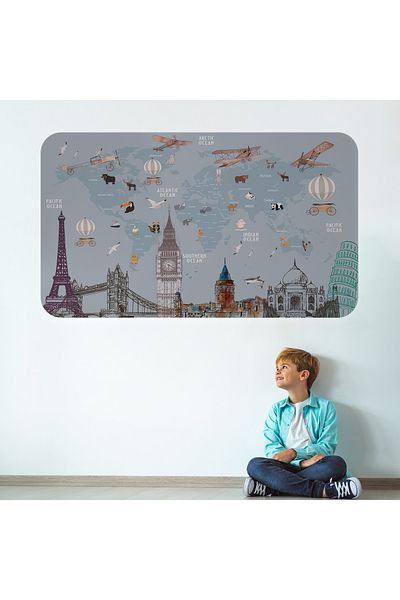 Harita Sepeti Educational World Map World Atlas Children's and Baby's Room Wall Sticker-3820