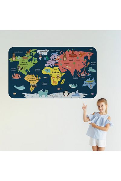 Harita Sepeti Educational World Map World Atlas Children's and Baby's Room Wall Sticker-3810