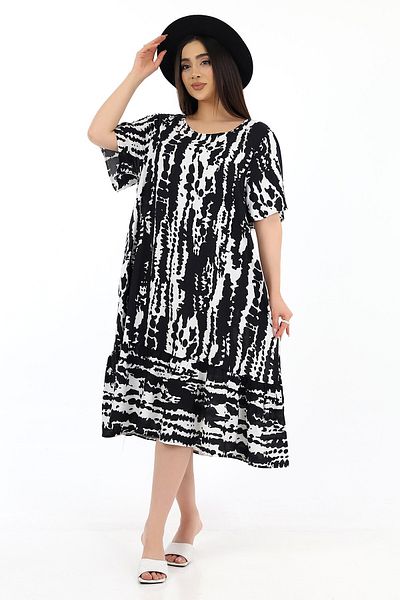 SCHIK Rochie de damă din viscoză cu jumătate de mânecă, cu decolteu O, cu buzunare, neagră