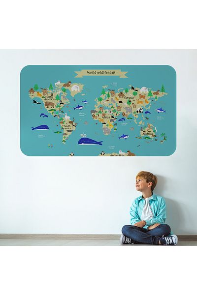 Harita Sepeti Educational World Map World Atlas Children's and Baby's Room Wall Sticker-3829
