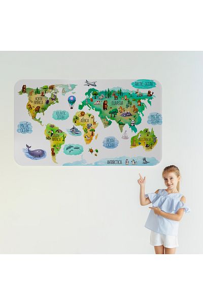 Harita Sepeti Educational World Map World Atlas Children's and Baby's Room Wall Sticker-3807