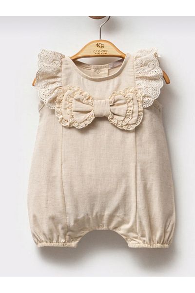 Cassiope Embroidery Ruffled Bow Jumpsuit 100% Cotton