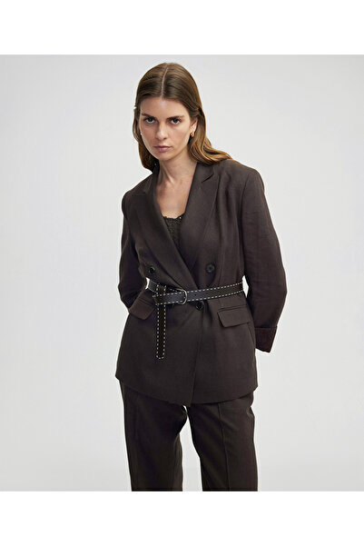 İpekyol Suni deri kemerli keten ceket