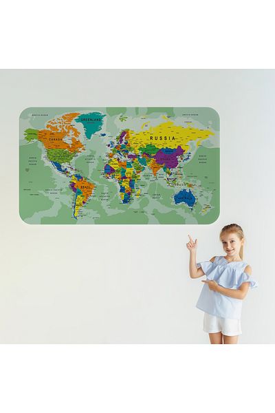 Harita Sepeti Educational Country and Capital Ocean Detailed Atlas World Map Wall Sticker-3835