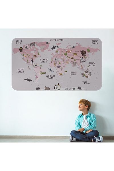 Harita Sepeti Educational World Map World Atlas Children's and Baby's Room Wall Sticker-3798
