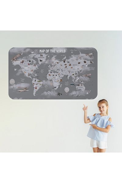 Harita Sepeti Educational World Map World Atlas Children's and Baby's Room Wall Sticker-3811