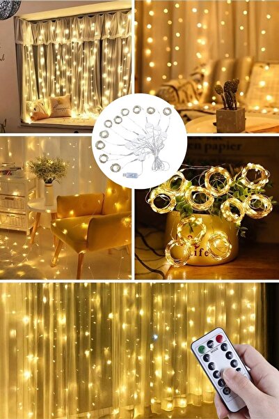 Buffer ® Uzaktan Kumandalı LED Perdeye Takılabilen Kancalı Işık Usb 3x3 Metre Peri Perde LED