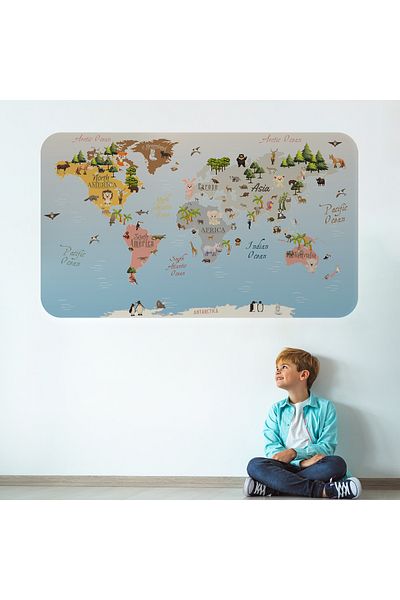Harita Sepeti Educational World Map World Atlas Children's and Baby's Room Wall Sticker-3824