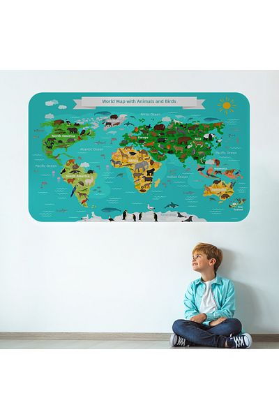 Harita Sepeti Educational World Map World Atlas Children's and Baby's Room Wall Sticker-3780