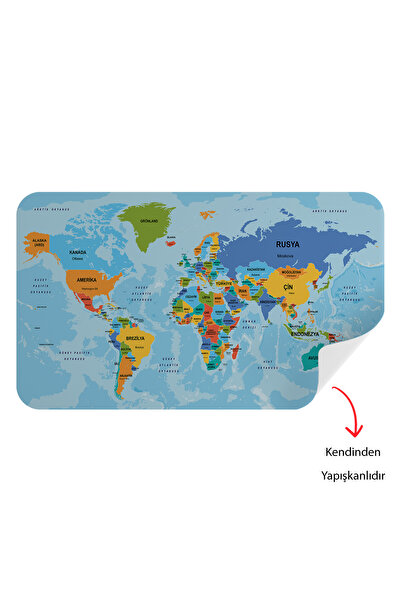 Harita Sepeti Turkish Educational Country And Capital Detailed Atlas World Map Wall Sticker-3831