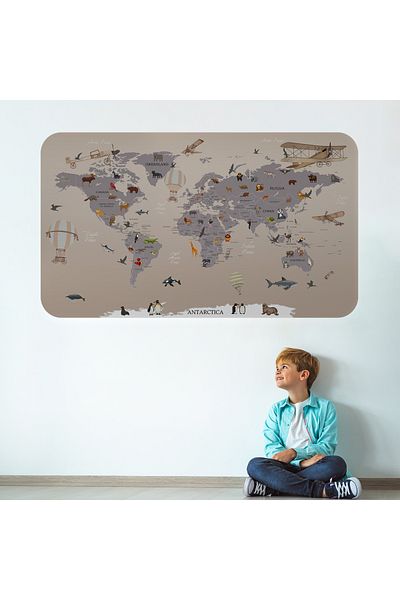 Harita Sepeti Educational World Map World Atlas Children's and Baby's Room Wall Sticker-3814
