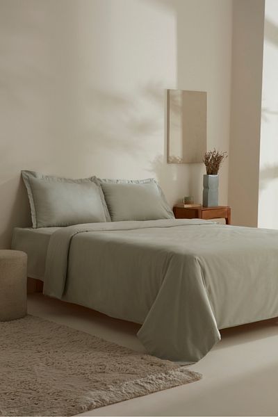 Karaca Home Jemma 120 Thread 100% Cotton, Satin Double Duvet Cover Set, Green