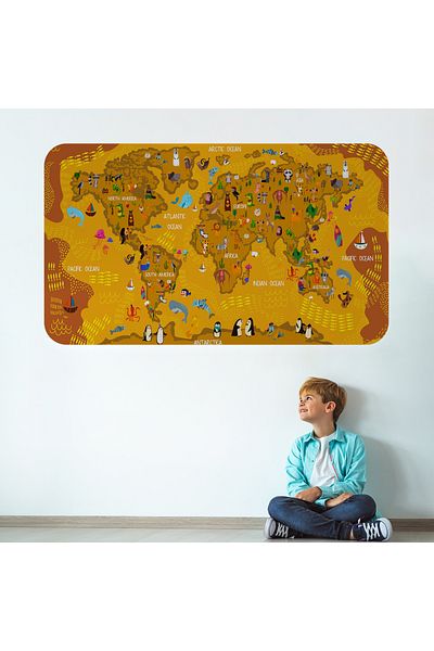 Harita Sepeti Educational World Map World Atlas Children's and Baby's Room Wall Sticker-3781