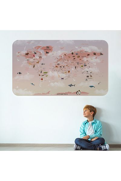 Harita Sepeti Educational World Map World Atlas Children's and Baby's Room Wall Sticker-3799