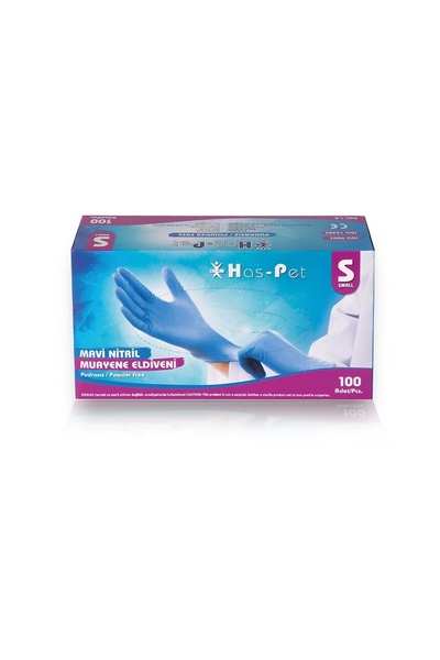 Has-Pet Mavi Nitril Pudrasız Muayene Eldiveni Small 100'lü