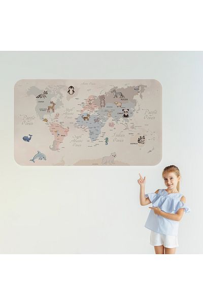 Harita Sepeti Educational World Map World Atlas Children's and Baby's Room Wall Sticker-3809