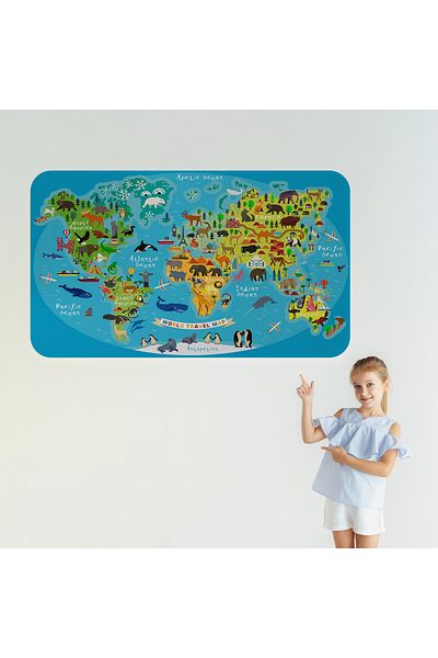 Harita Sepeti Harta Lumii Educative Atlas Mondial Autocolant de perete pentru camera copiilor si bebelusului-3808
