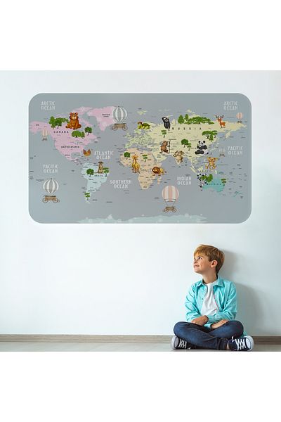 Harita Sepeti Educational World Map World Atlas Children's and Baby's Room Wall Sticker-3816