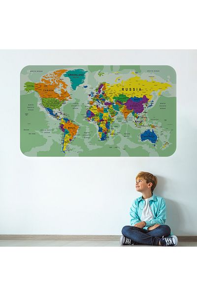 Harita Sepeti Educational Country and Capital Ocean Detailed Atlas World Map Wall Sticker-3835