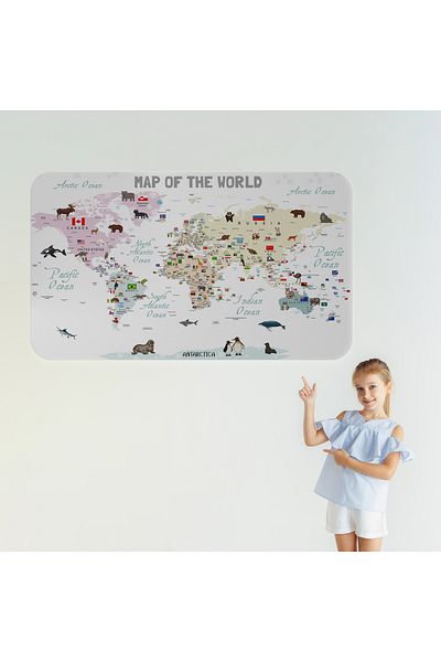 Harita Sepeti Educational and Flaged World Map World Atlas Children's and Baby's Room Wall Sticker-3813