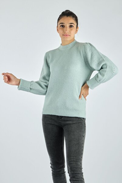 BSB Judge Collar Standard Fit Plain Long Sleeve Water Green Women's 65% Acrylic 35% Nylon Knitwear 044- 560002