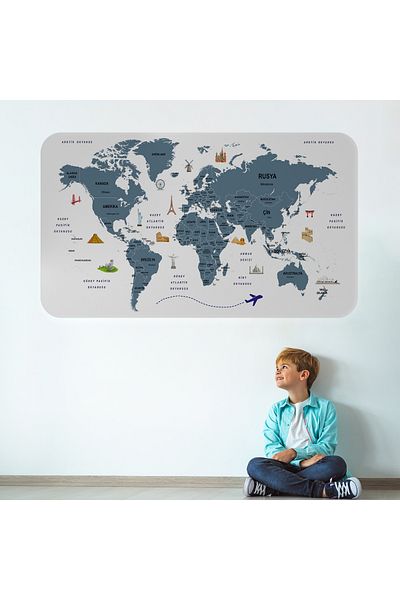 Harita Sepeti Turkish Educational Country And Capital Detailed Atlas World Map Wall Sticker-3832