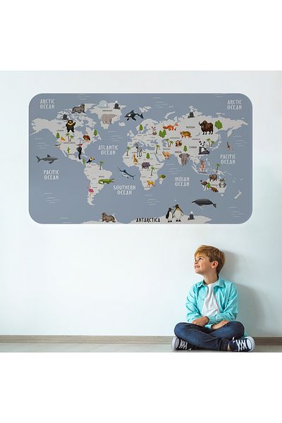 Harita Sepeti Harta Lumii Educative Atlas Mondial Autocolant de perete pentru camera copiilor si bebelusului-3789