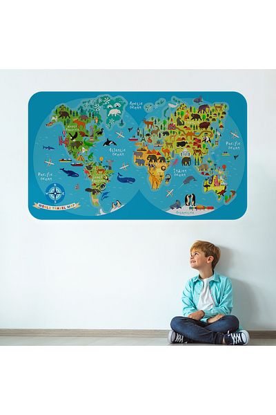 Harita Sepeti Educational World Map World Atlas Children's and Baby's Room Wall Sticker-3805