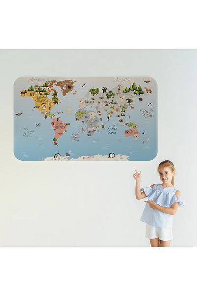 Harita Sepeti Educational World Map World Atlas Children's and Baby's Room Wall Sticker-3824