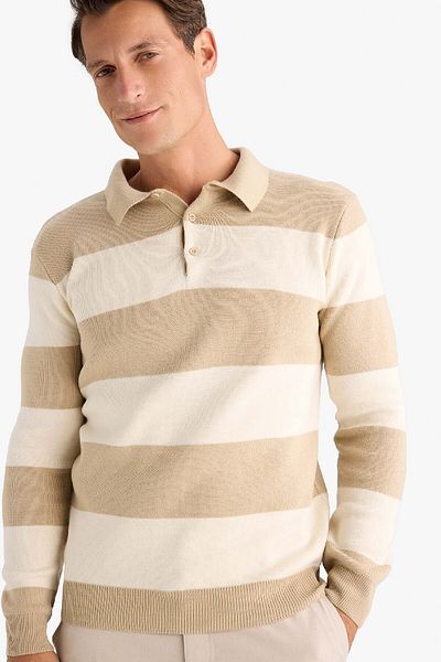 DeFacto Standard Fit Regular Cut Striped Polo Collar Knitwear Sweater Y4194Az24Wn