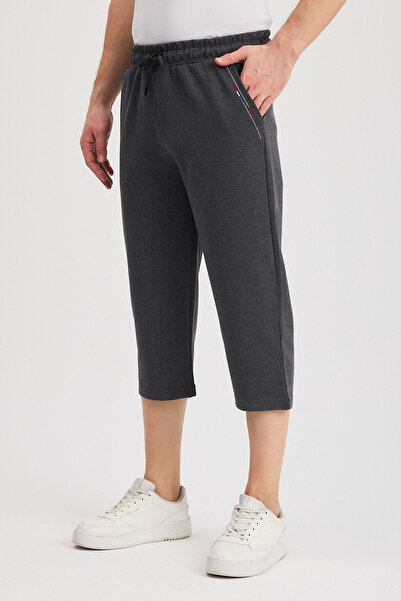 mmetalic Erkek Yanları Cepli Siyah-antrasit Bermuda Diz Altı Kapri Beli Ayarlanabilir Lastikli 2'li Uzun Şort