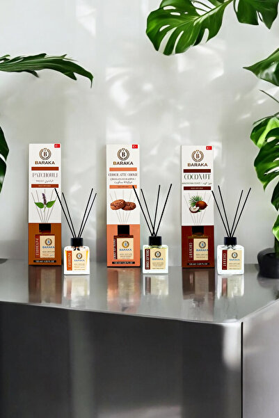 BARAKA 3'lü Avantajlı Çubuklu Oda Kokusu Seti 120 Ml ( PAÇULİ , ÇİKOLATA KURA...