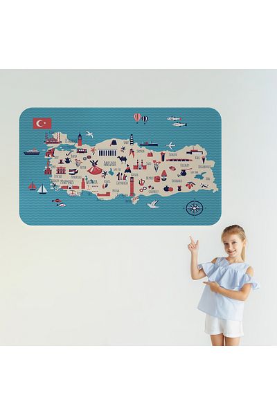 Harita Sepeti Educational and Instructional Decorative Children's Room Turkey Map Wall Sticker-3874