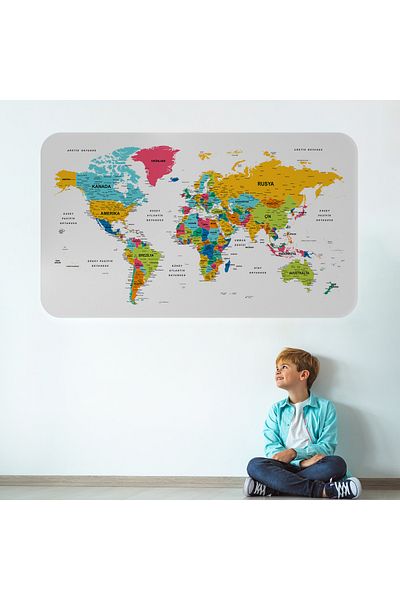 Harita Sepeti Turkish Educational Country And Capital Detailed Atlas World Map Wall Sticker-3851
