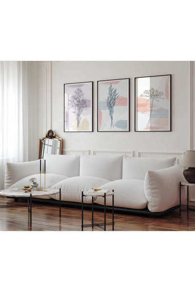 ARTCASTLE Set de 3 tablouri cu ramă din lemn Line Flower