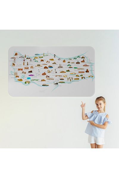 Harita Sepeti Educational and Instructional Decorative Children's Room Turkey Map Wall Sticker-3880