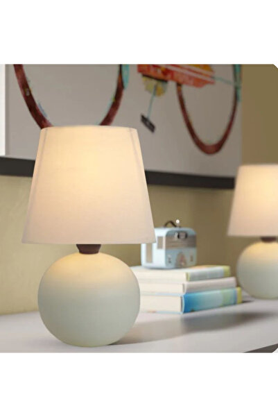 burenze Dennis Modern Tasarım Krem Şapka Abajur Beyaz Krem Gövde
