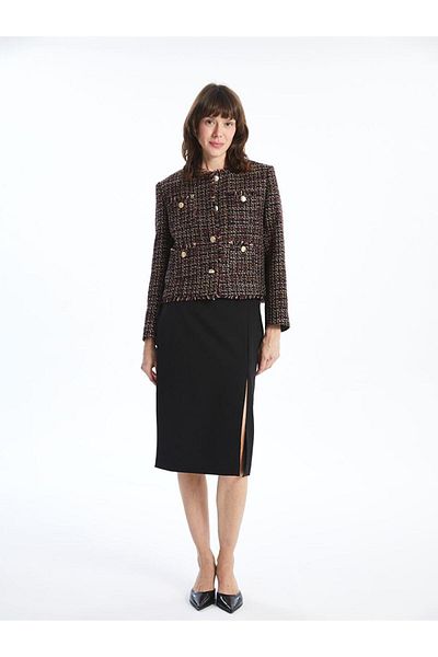 LC Waikiki Jachetă de damă din tweed în carouri cu decolteu