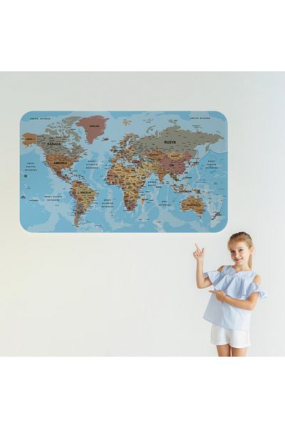 Harita Sepeti Atlas detaliat de țară și capitală educațională turcă Autocolant decorativ de perete cu hartă a lumii-3849
