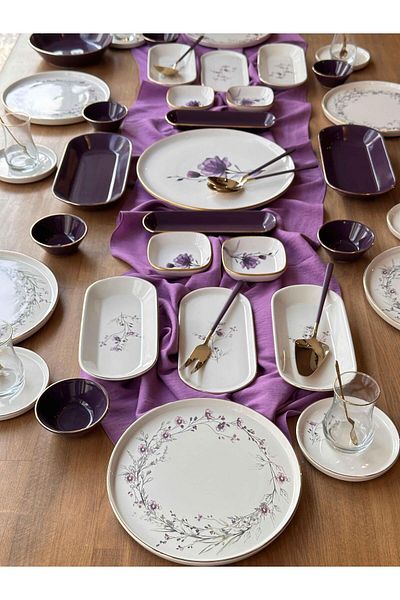 ROSSEV Lavender Breakfast Set for 6 Glore 51 Pieces
