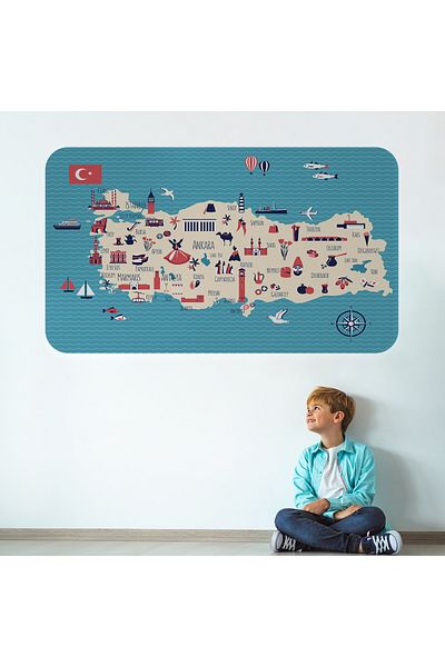 Harita Sepeti Educational and Instructional Decorative Children's Room Turkey Map Wall Sticker-3874