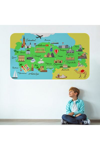 Harita Sepeti Educational and Instructional Decorative Children's Room Turkey Map Wall Sticker-3876