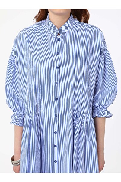 Benin Μπλε ριγέ λεπτομερές λαστιχένιο μουσουλμανικό φόρεμα