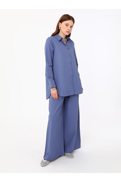 Benin Benin Navy Blue Poplin Tunic & Trousers Double Set