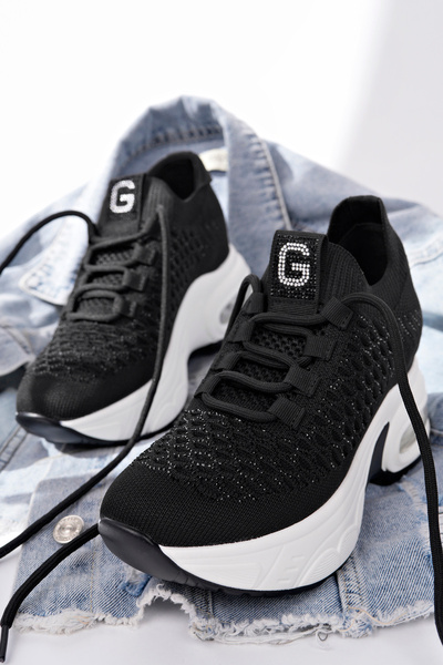 Guja Kadın Siyah Taş Detaylı Gizli Dolgu Topuk Sneaker Günlük Ayakkabı