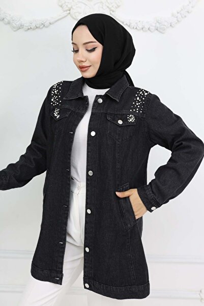 benguen Μαύρο μαργαριτάρι λεπτομερές τζιν μπουφάν 7807