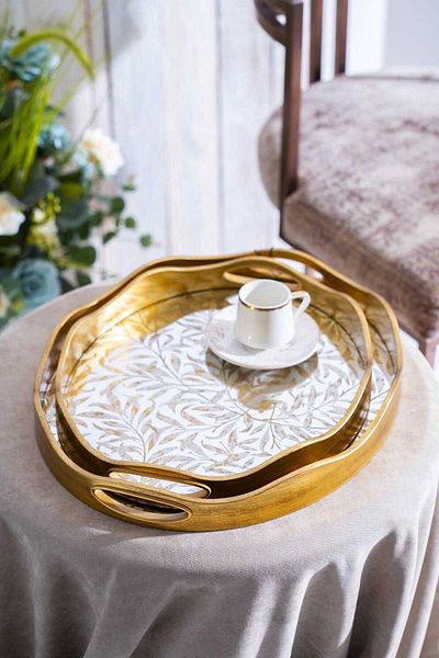 ACAR Myra 2-Piece Gold Glass Tray - Size: 43.5/37.5 cm